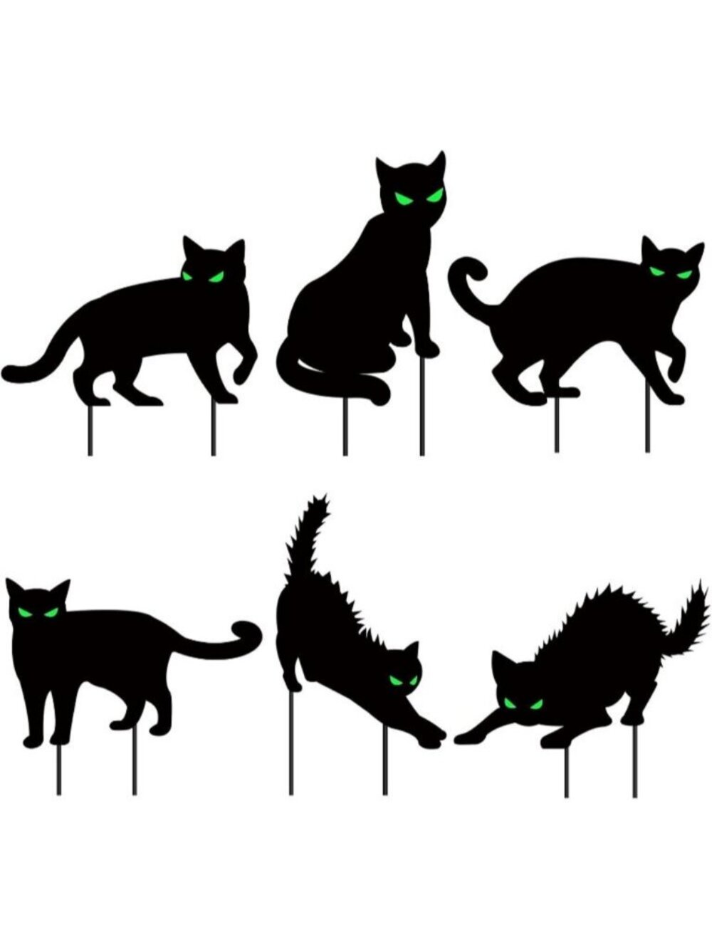 6 PCS Halloween Black Cat Yard Signs with Glow in Dark Eyes Halloween Gift